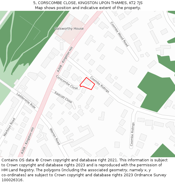 5, CORSCOMBE CLOSE, KINGSTON UPON THAMES, KT2 7JS: Location map and indicative extent of plot