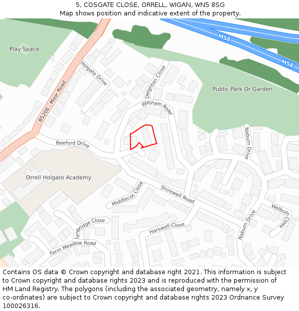 5, COSGATE CLOSE, ORRELL, WIGAN, WN5 8SG: Location map and indicative extent of plot