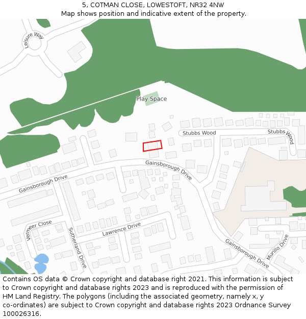 5, COTMAN CLOSE, LOWESTOFT, NR32 4NW: Location map and indicative extent of plot