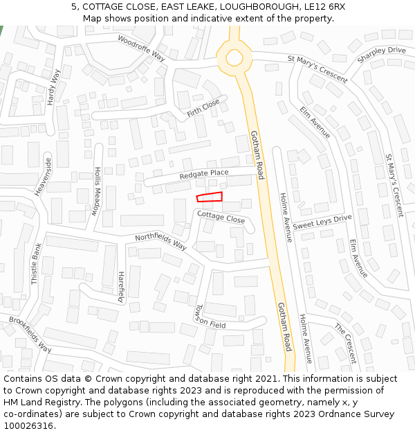 5, COTTAGE CLOSE, EAST LEAKE, LOUGHBOROUGH, LE12 6RX: Location map and indicative extent of plot