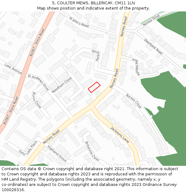 5, COULTER MEWS, BILLERICAY, CM11 1LN: Location map and indicative extent of plot