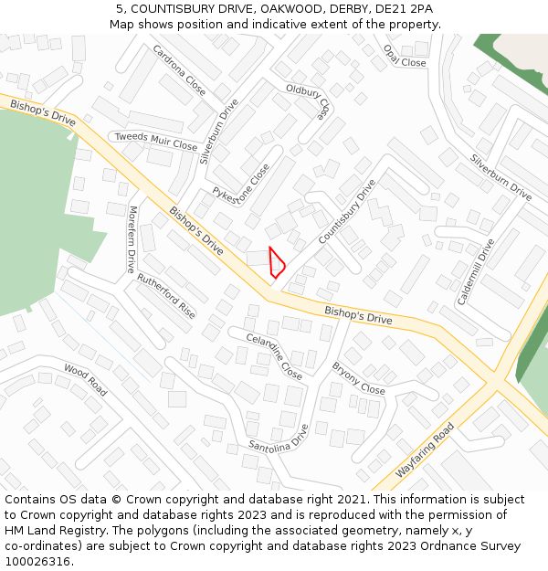 5, COUNTISBURY DRIVE, OAKWOOD, DERBY, DE21 2PA: Location map and indicative extent of plot