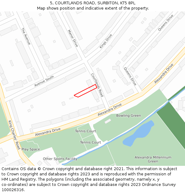 5, COURTLANDS ROAD, SURBITON, KT5 8PL: Location map and indicative extent of plot