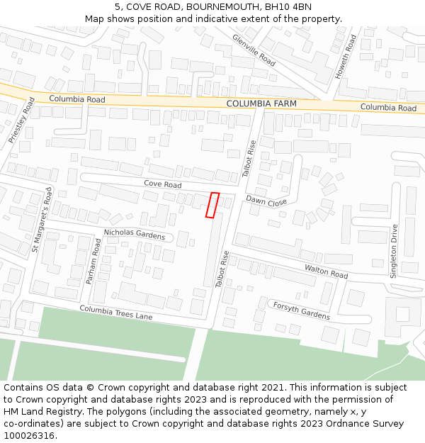 5, COVE ROAD, BOURNEMOUTH, BH10 4BN: Location map and indicative extent of plot