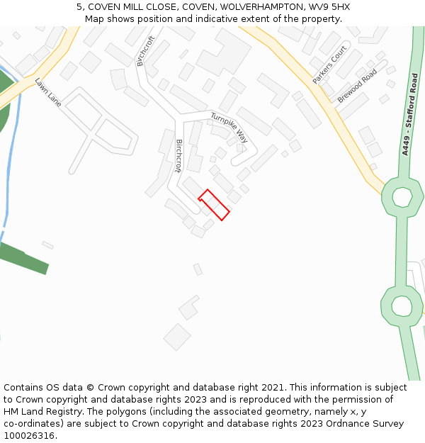 5, COVEN MILL CLOSE, COVEN, WOLVERHAMPTON, WV9 5HX: Location map and indicative extent of plot