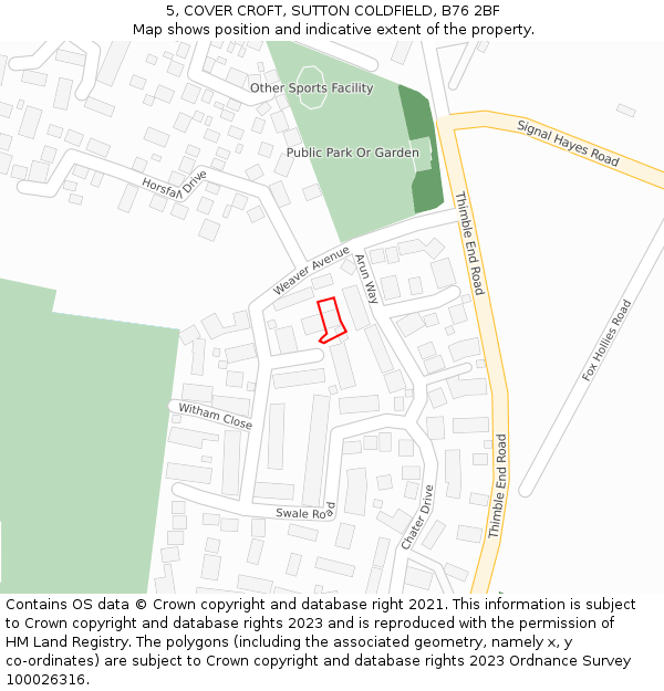 5, COVER CROFT, SUTTON COLDFIELD, B76 2BF: Location map and indicative extent of plot