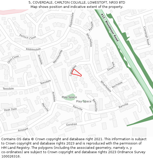 5, COVERDALE, CARLTON COLVILLE, LOWESTOFT, NR33 8TD: Location map and indicative extent of plot