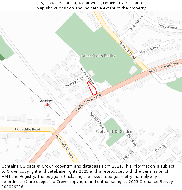 5, COWLEY GREEN, WOMBWELL, BARNSLEY, S73 0LB: Location map and indicative extent of plot