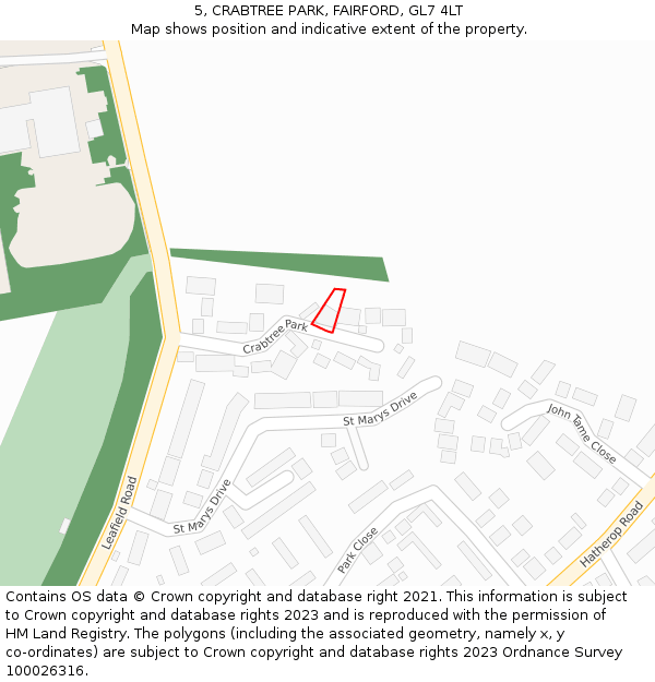 5, CRABTREE PARK, FAIRFORD, GL7 4LT: Location map and indicative extent of plot