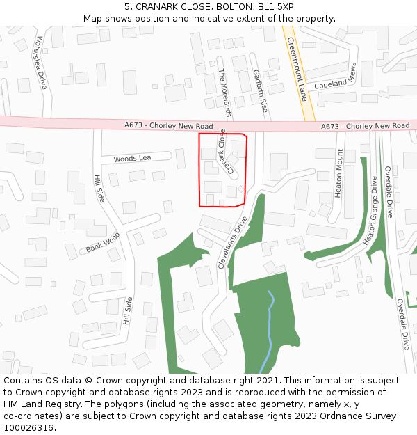 5, CRANARK CLOSE, BOLTON, BL1 5XP: Location map and indicative extent of plot