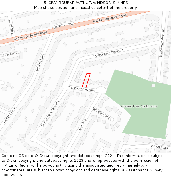 5, CRANBOURNE AVENUE, WINDSOR, SL4 4ES: Location map and indicative extent of plot