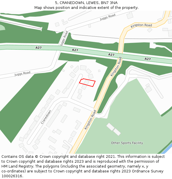 5, CRANEDOWN, LEWES, BN7 3NA: Location map and indicative extent of plot