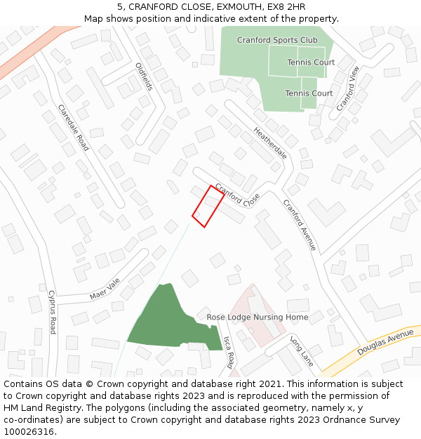 5, CRANFORD CLOSE, EXMOUTH, EX8 2HR: Location map and indicative extent of plot