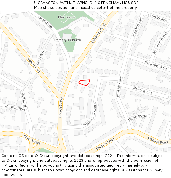 5, CRANSTON AVENUE, ARNOLD, NOTTINGHAM, NG5 8DP: Location map and indicative extent of plot