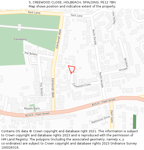 5, CREEWOOD CLOSE, HOLBEACH, SPALDING, PE12 7BN: Location map and indicative extent of plot
