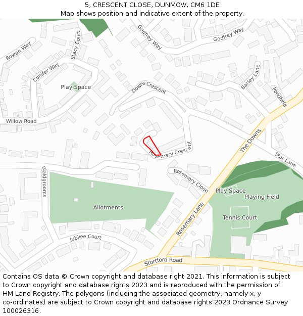 5, CRESCENT CLOSE, DUNMOW, CM6 1DE: Location map and indicative extent of plot
