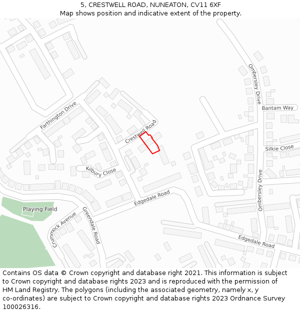 5, CRESTWELL ROAD, NUNEATON, CV11 6XF: Location map and indicative extent of plot