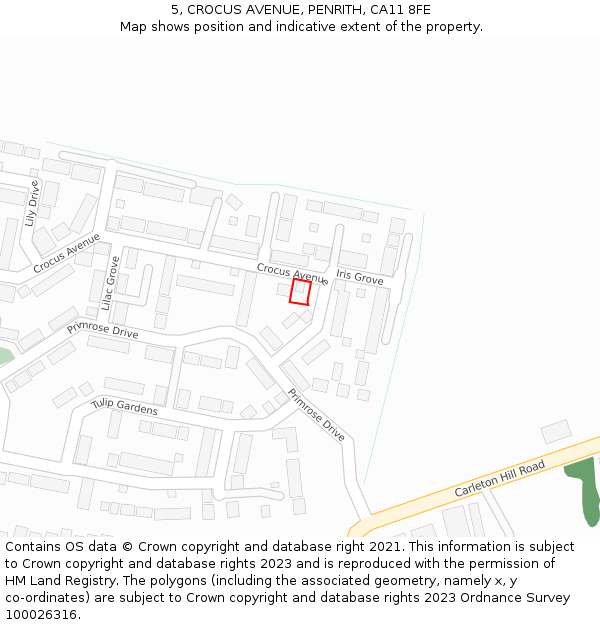 5, CROCUS AVENUE, PENRITH, CA11 8FE: Location map and indicative extent of plot