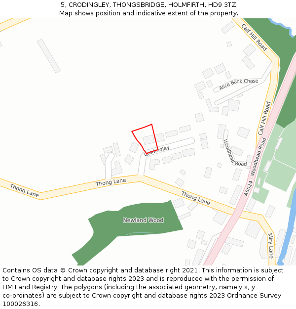5, CRODINGLEY, THONGSBRIDGE, HOLMFIRTH, HD9 3TZ: Location map and indicative extent of plot