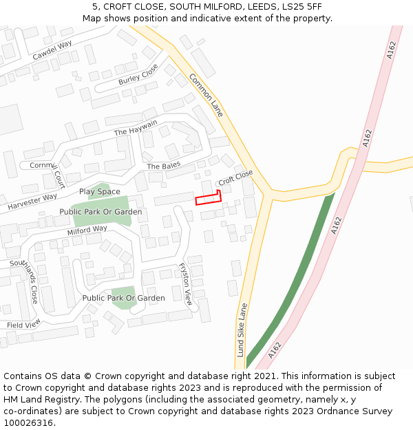 5, CROFT CLOSE, SOUTH MILFORD, LEEDS, LS25 5FF: Location map and indicative extent of plot