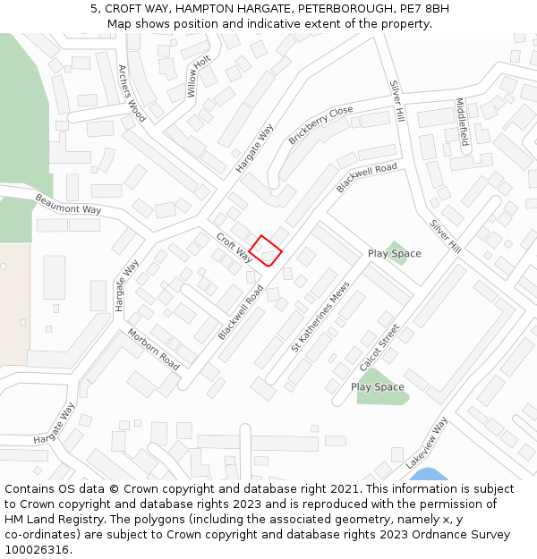 5, CROFT WAY, HAMPTON HARGATE, PETERBOROUGH, PE7 8BH: Location map and indicative extent of plot