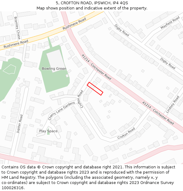 5, CROFTON ROAD, IPSWICH, IP4 4QS: Location map and indicative extent of plot