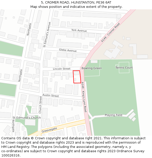 5, CROMER ROAD, HUNSTANTON, PE36 6AT: Location map and indicative extent of plot