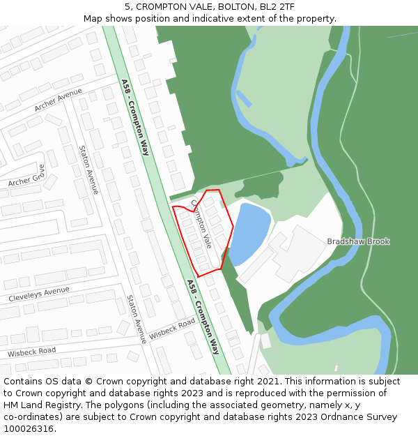 5, CROMPTON VALE, BOLTON, BL2 2TF: Location map and indicative extent of plot