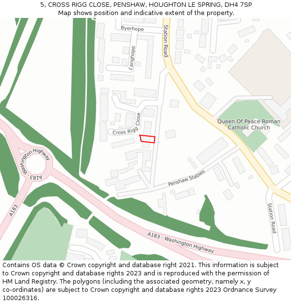 5, CROSS RIGG CLOSE, PENSHAW, HOUGHTON LE SPRING, DH4 7SP: Location map and indicative extent of plot
