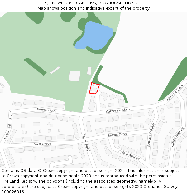 5, CROWHURST GARDENS, BRIGHOUSE, HD6 2HG: Location map and indicative extent of plot
