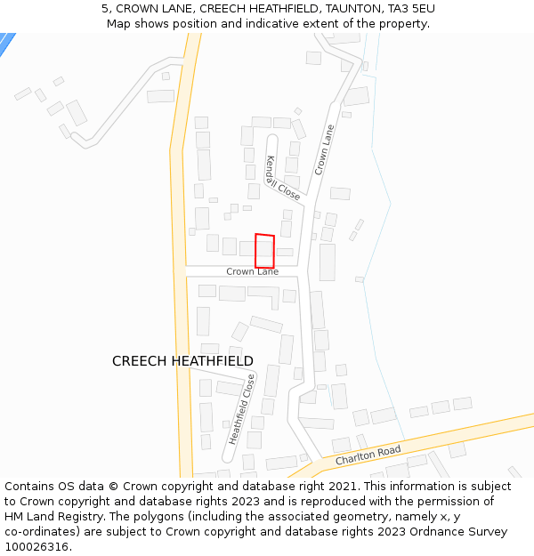 5, CROWN LANE, CREECH HEATHFIELD, TAUNTON, TA3 5EU: Location map and indicative extent of plot