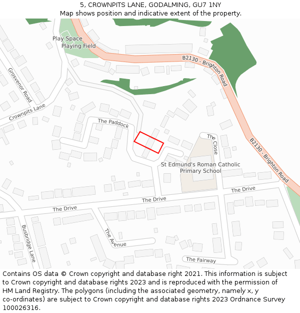5, CROWNPITS LANE, GODALMING, GU7 1NY: Location map and indicative extent of plot