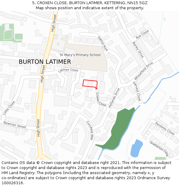 5, CROXEN CLOSE, BURTON LATIMER, KETTERING, NN15 5GZ: Location map and indicative extent of plot