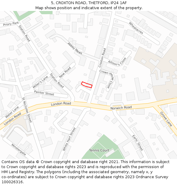5, CROXTON ROAD, THETFORD, IP24 1AF: Location map and indicative extent of plot
