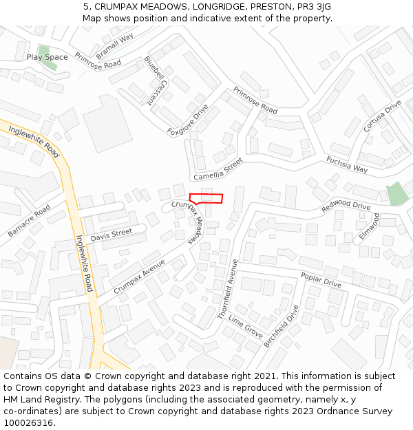 5, CRUMPAX MEADOWS, LONGRIDGE, PRESTON, PR3 3JG: Location map and indicative extent of plot