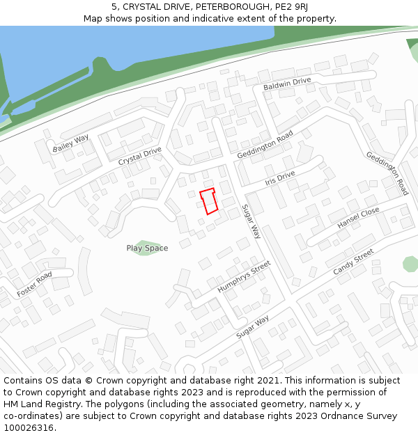 5, CRYSTAL DRIVE, PETERBOROUGH, PE2 9RJ: Location map and indicative extent of plot