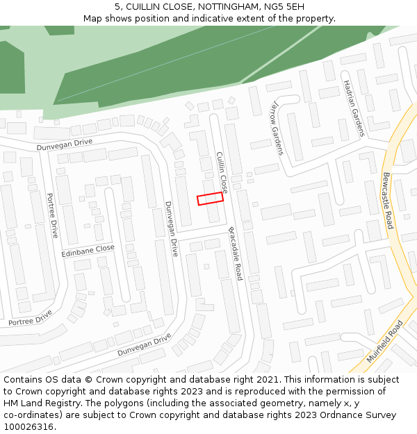 5, CUILLIN CLOSE, NOTTINGHAM, NG5 5EH: Location map and indicative extent of plot