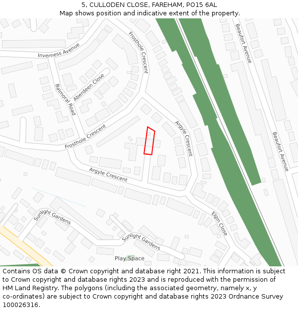 5, CULLODEN CLOSE, FAREHAM, PO15 6AL: Location map and indicative extent of plot