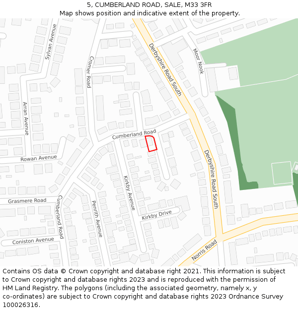 5, CUMBERLAND ROAD, SALE, M33 3FR: Location map and indicative extent of plot