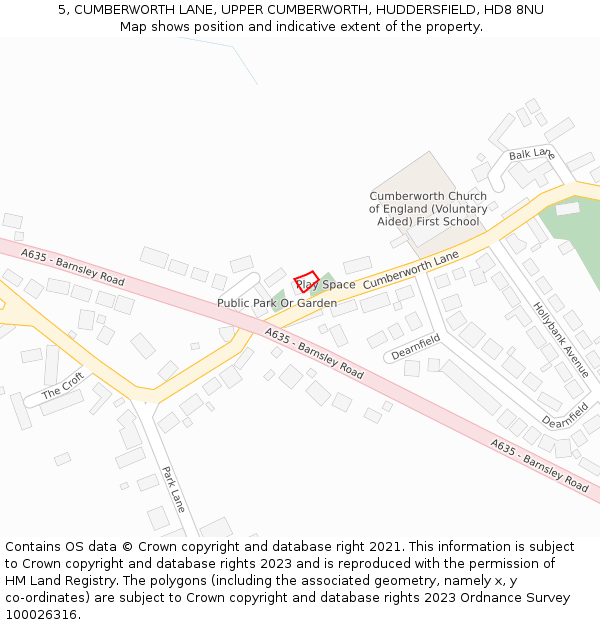 5, CUMBERWORTH LANE, UPPER CUMBERWORTH, HUDDERSFIELD, HD8 8NU: Location map and indicative extent of plot