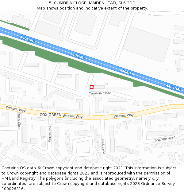 5, CUMBRIA CLOSE, MAIDENHEAD, SL6 3DD: Location map and indicative extent of plot