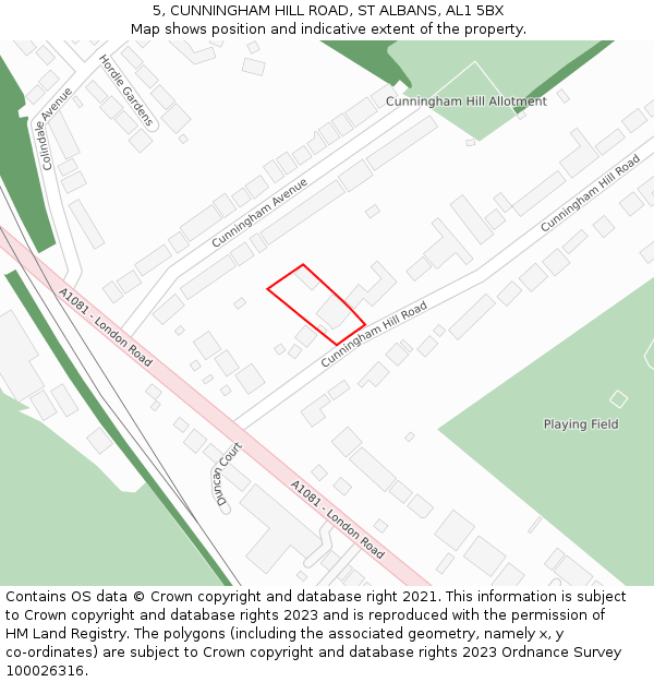 5, CUNNINGHAM HILL ROAD, ST ALBANS, AL1 5BX: Location map and indicative extent of plot