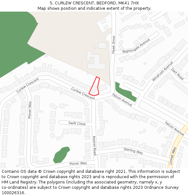 5, CURLEW CRESCENT, BEDFORD, MK41 7HX: Location map and indicative extent of plot