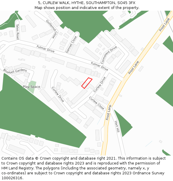 5, CURLEW WALK, HYTHE, SOUTHAMPTON, SO45 3FX: Location map and indicative extent of plot