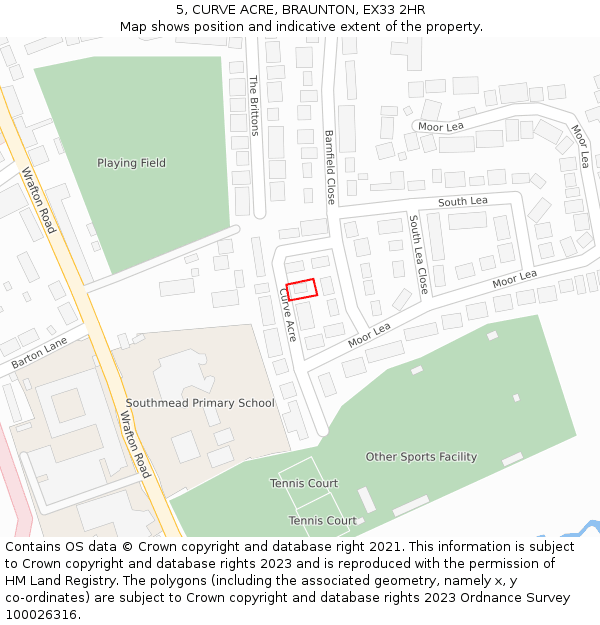 5, CURVE ACRE, BRAUNTON, EX33 2HR: Location map and indicative extent of plot