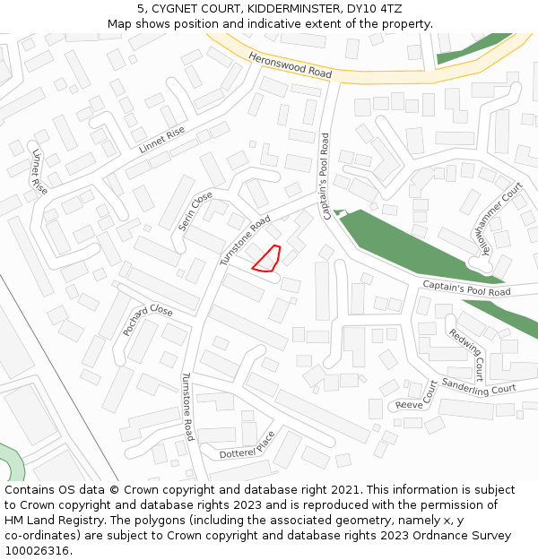 5, CYGNET COURT, KIDDERMINSTER, DY10 4TZ: Location map and indicative extent of plot
