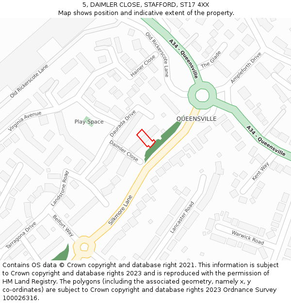 5, DAIMLER CLOSE, STAFFORD, ST17 4XX: Location map and indicative extent of plot