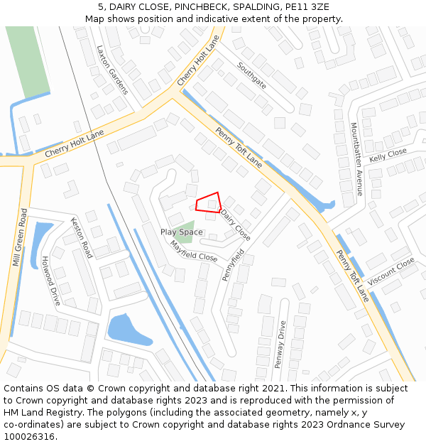 5, DAIRY CLOSE, PINCHBECK, SPALDING, PE11 3ZE: Location map and indicative extent of plot