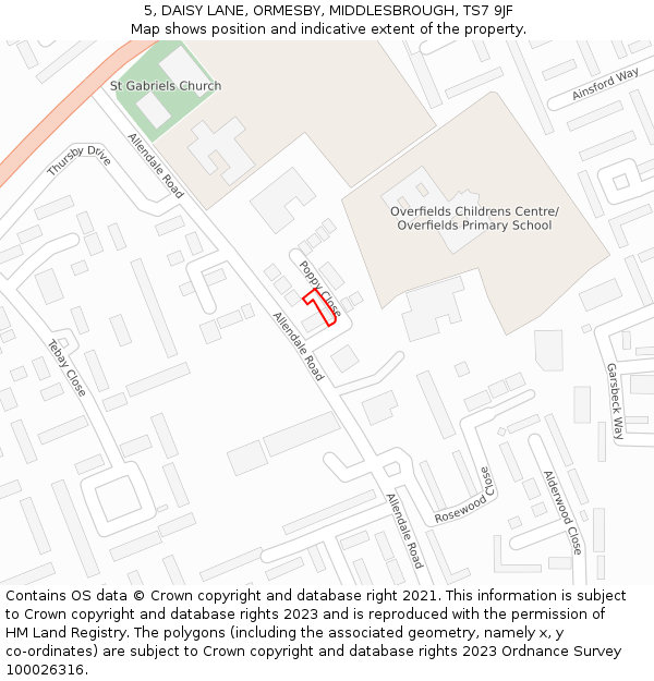 5, DAISY LANE, ORMESBY, MIDDLESBROUGH, TS7 9JF: Location map and indicative extent of plot