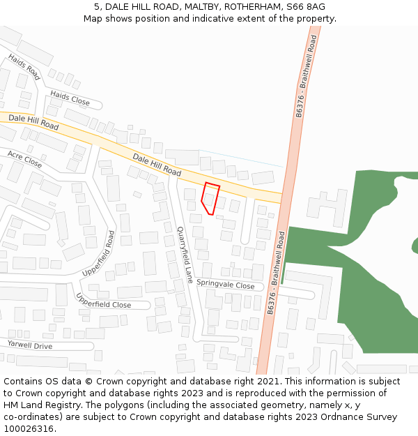 5, DALE HILL ROAD, MALTBY, ROTHERHAM, S66 8AG: Location map and indicative extent of plot
